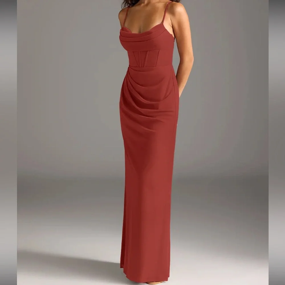 Azazie Rust Red Spaghetti-Strap Maxi Dress - Picture 1 of 5